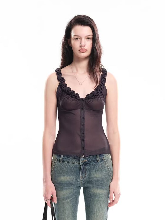 Acetate Lace Trim Cardigan Camisole