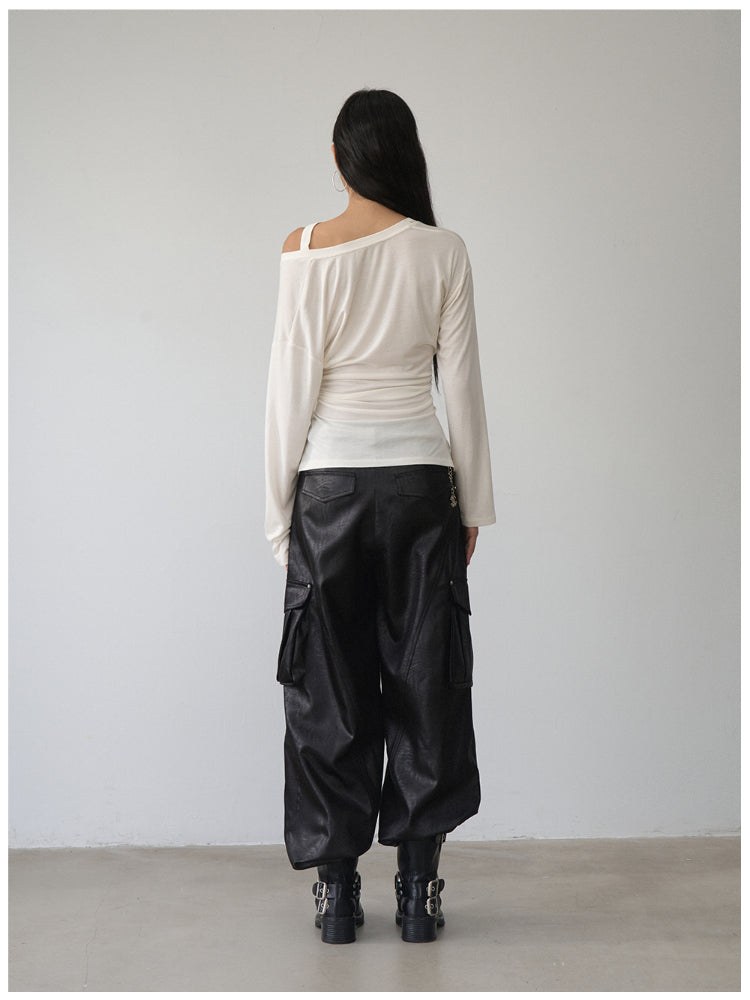 V-Neck Drawstring Waist Buttoned Blouse