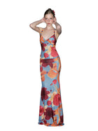 Tropical Backless Tie Maxi Dress