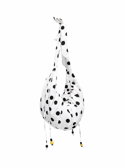 Polka Dot Ruched Dumpling Shoulder Bag