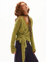 Vintage Textured Cross Tie Knit Sweater