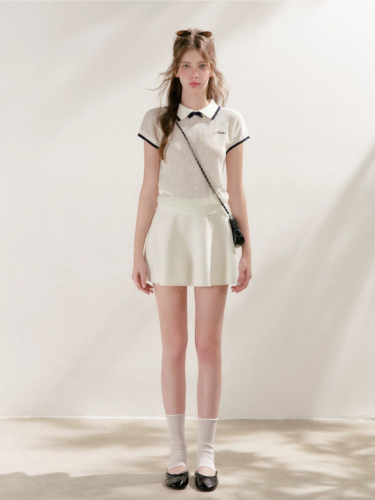 White Bow Polo Top &amp; Skirt Set