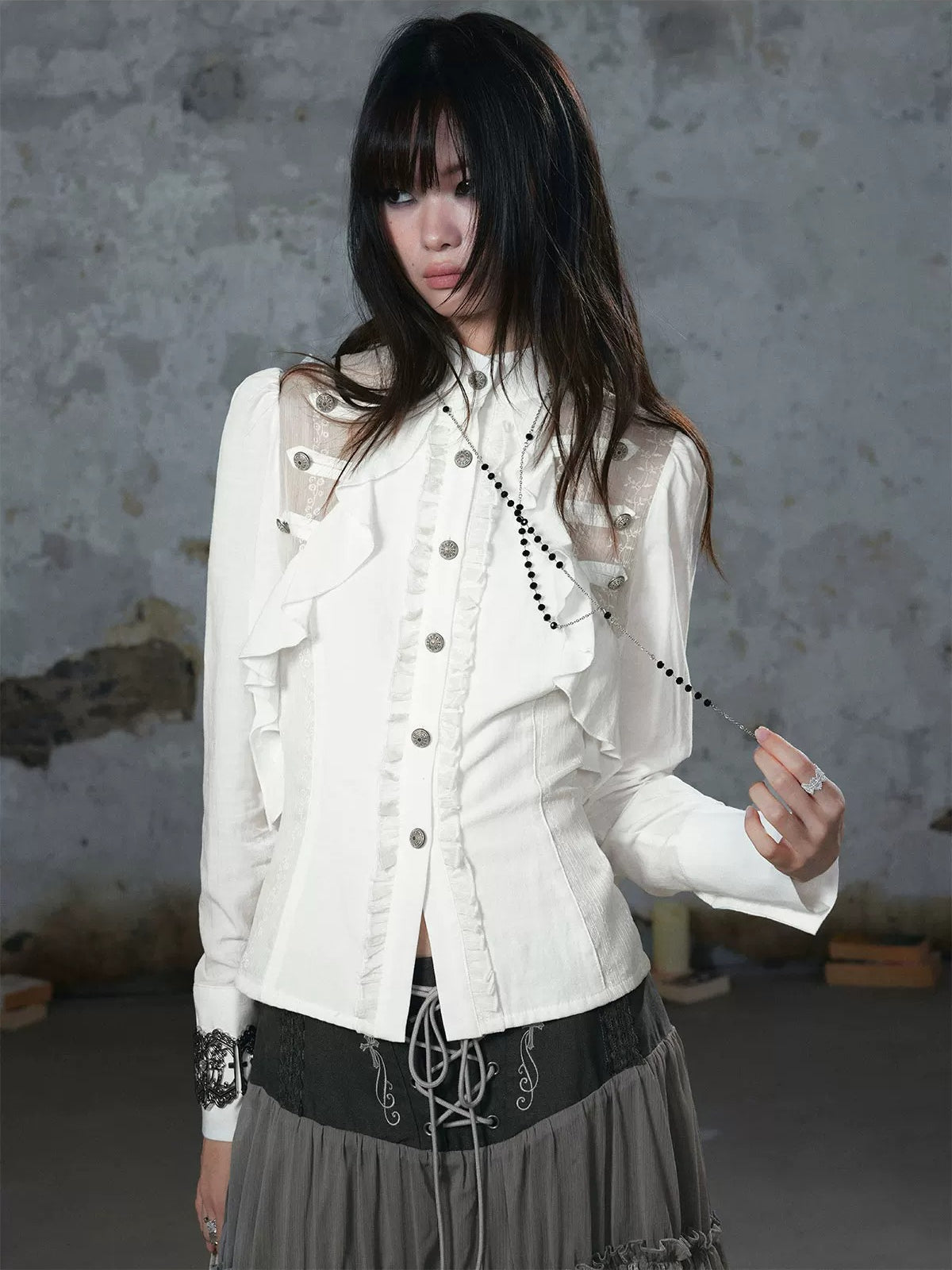 Napoleon Lace Ruffle Waist Shirt