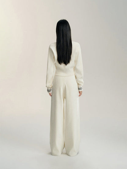 Black &amp; Off-white V-neck Knitted Cardigan Set