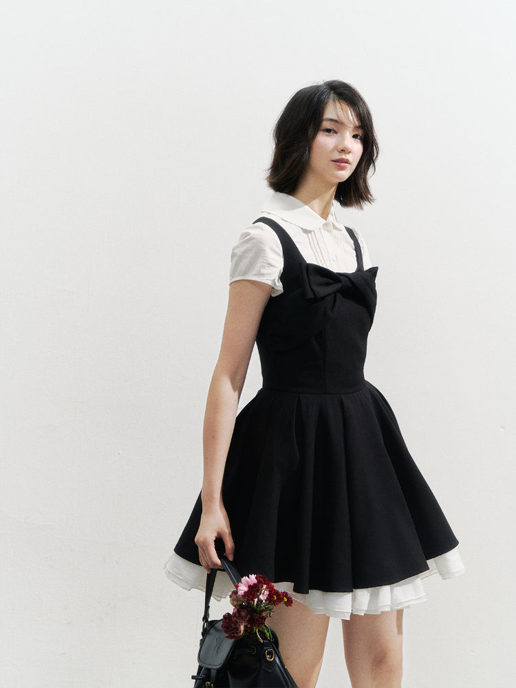 Black Retro Tiered Mini Dress