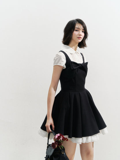 Black Retro Tiered Mini Dress