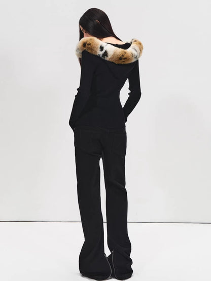 Detachable Faux Fur Collar Cardigan