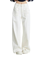 Beige Embroidered Pocket Jeans