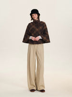 Checked Wool Blend Cape Coat
