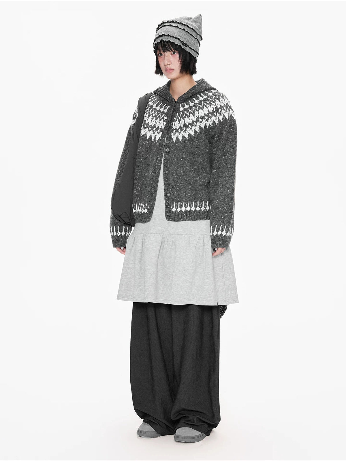 Fair Isle Hooded Knit Cardigan