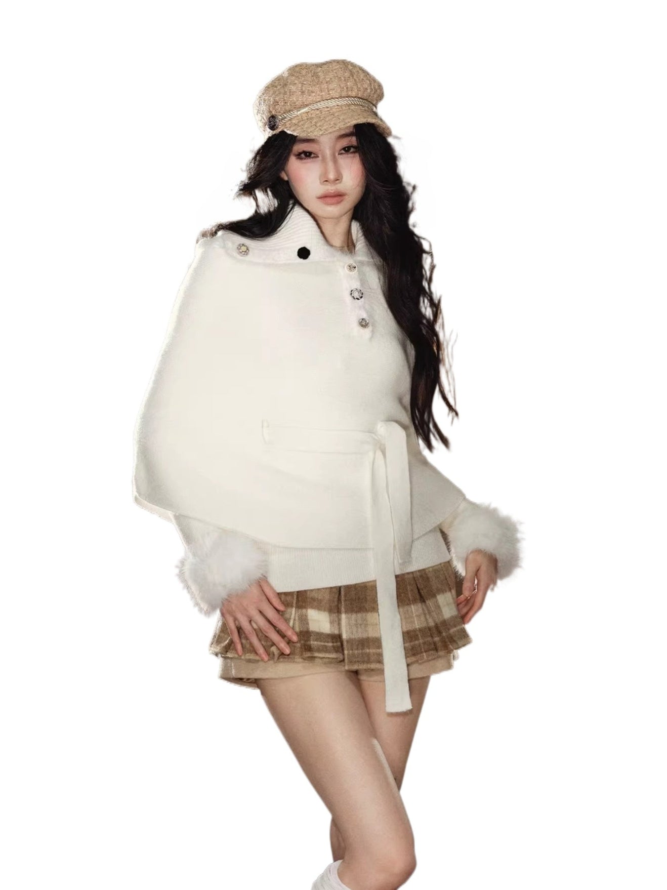 Detachable Faux-Fur Henry Neck Knit Set