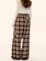 Contrast Plaid Wide-Leg Pants