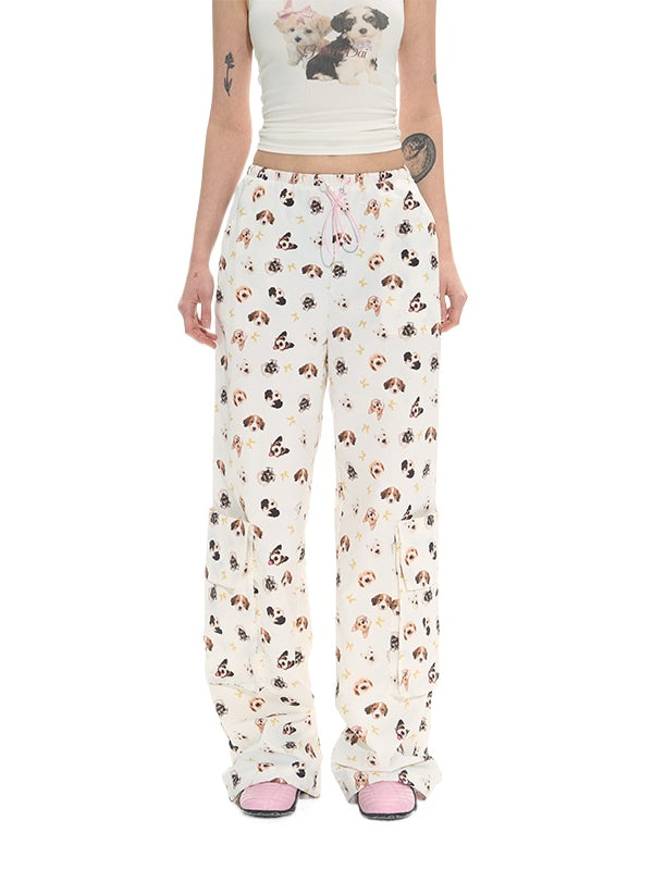 White Low-Rise Cargo Wide-Leg Pants