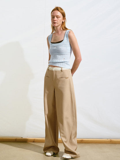 Wrinkle-Resistant Patchwork Straight-Leg Pants