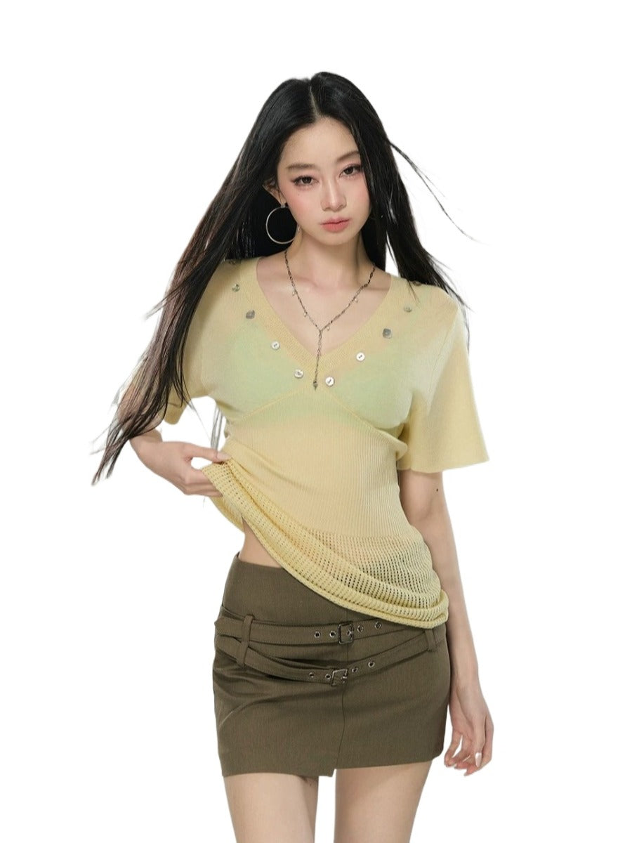 Cutout V-Neck Knit Top