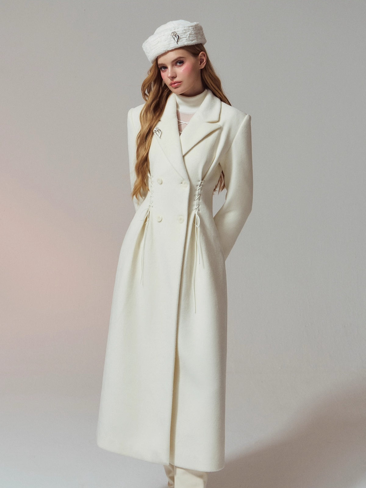 Waist-Tie Double-Breasted Wool Coat