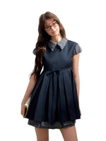 Gray Layered Collar Shirt Dress