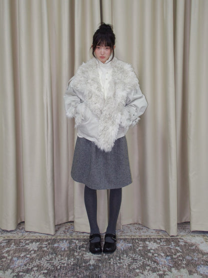 Wool Blend Pleated A-Line Skirt