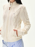 Wool Cable Knit Mock Neck Sweater