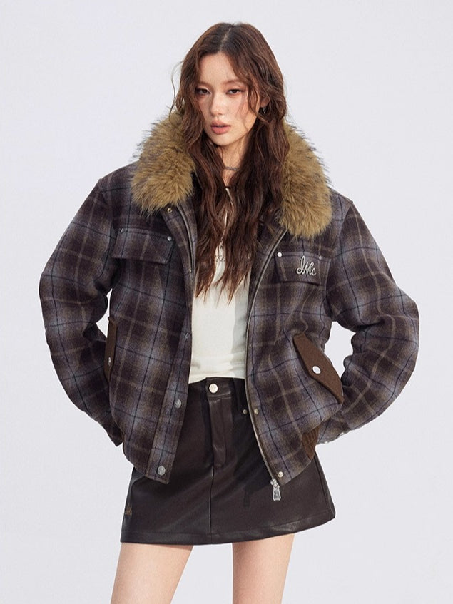 Wool Blend Check Padded Jacket