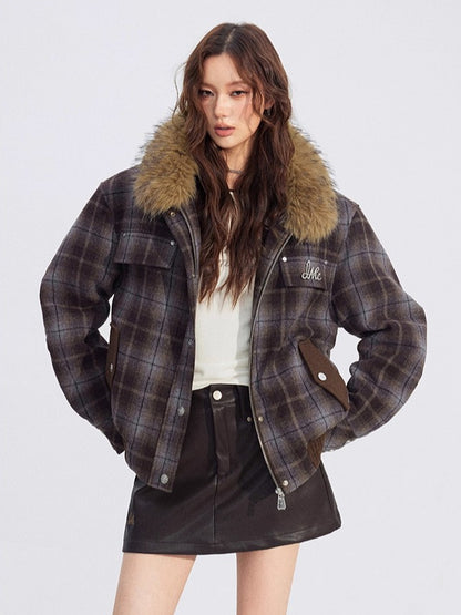 Wool Blend Check Padded Jacket