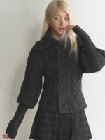 Vintage Oversized Collar Cable-Knit Cardigan