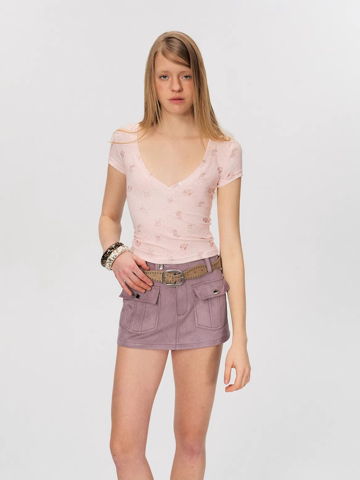 Puppy Print V-Neck Tee