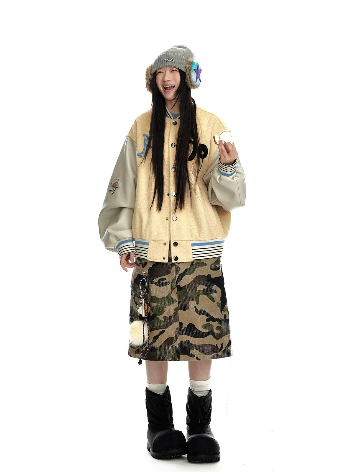 Contrast Wool Blend Baseball Jacket