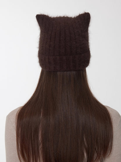 Knitted Cat-Ear Beanie with Hand-Stitched Label