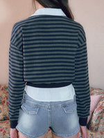 Lace V-Neck Striped Shirt