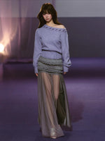 Pleated Mesh Maxi Skirt