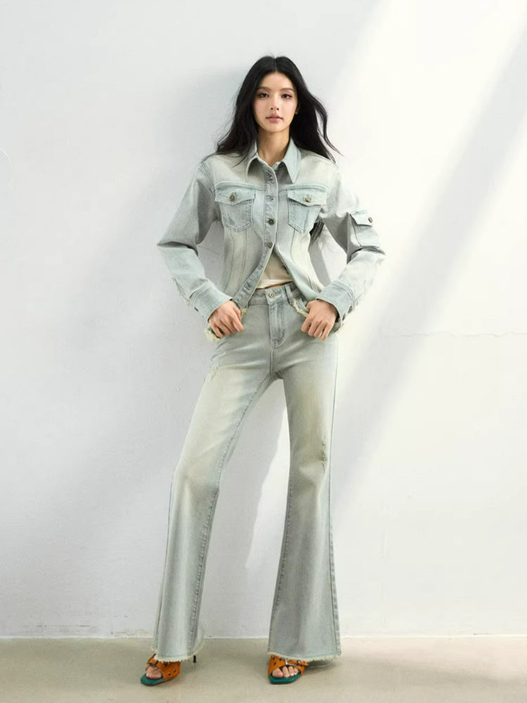 Studded Raw-Hem Flared Jeans