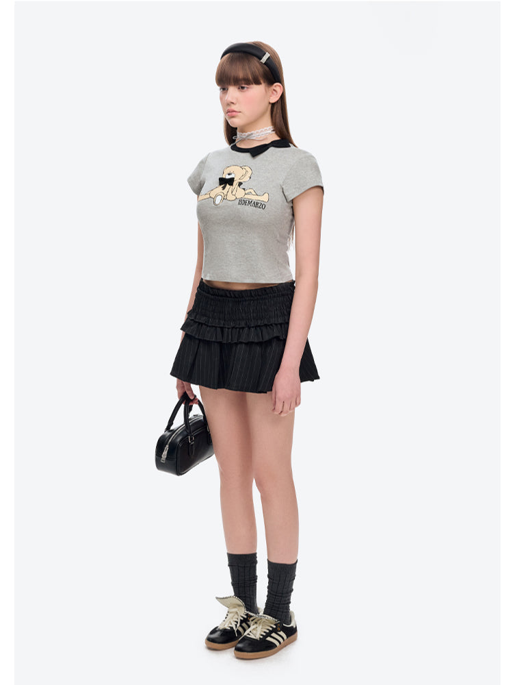 Neckline Bow Cotton T-shirt