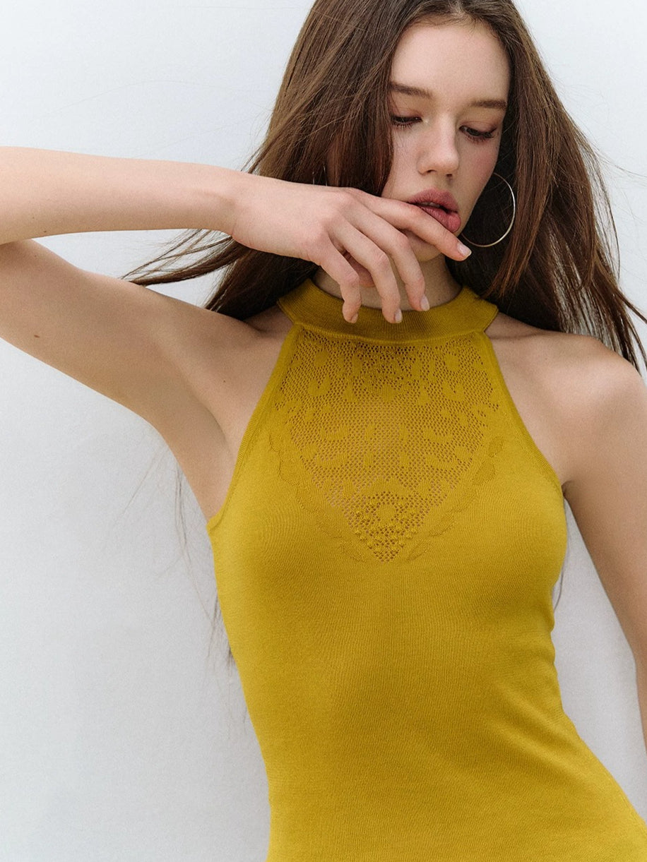 Shadow Rhythm Lace Halter Tank