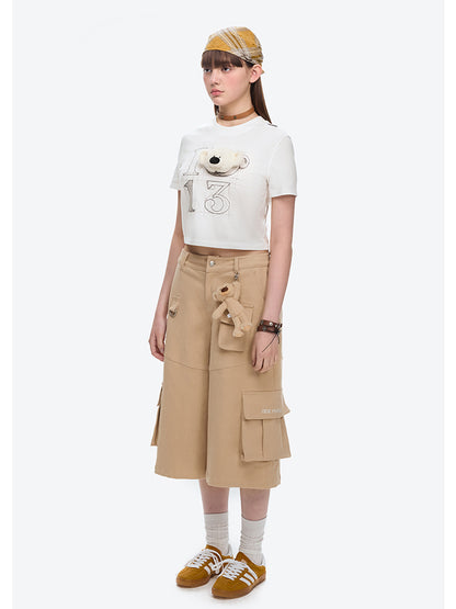 Detachable Semi-three-dimensional Bear Illustration T-shirt