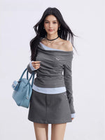 Yellow & Gray Layered Ruched Top