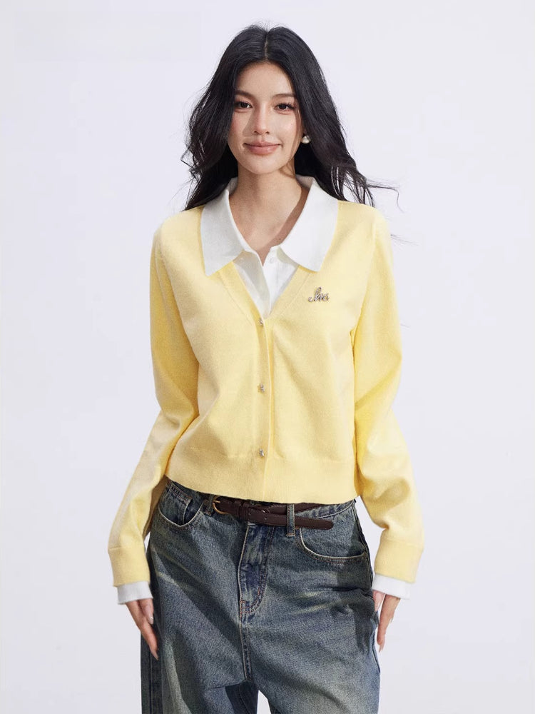 Faux-Layer Polo Knit Top