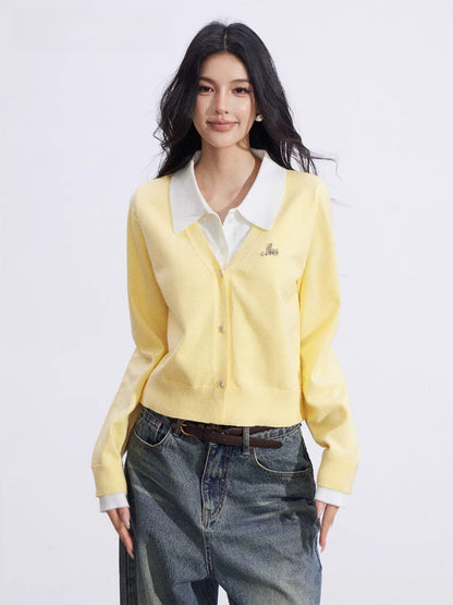 Faux-Layer Polo Knit Top