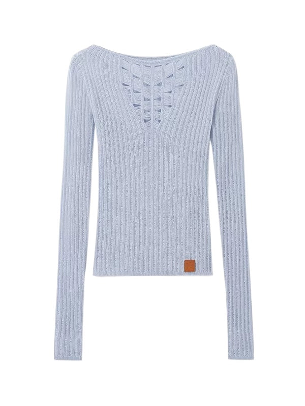 "Blue Ridge" V-Neck Openwork Knit Top