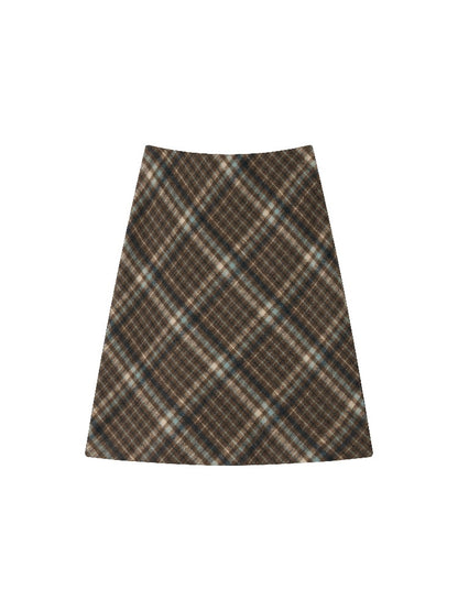 Plaid Wool-Blend Midi Skirt