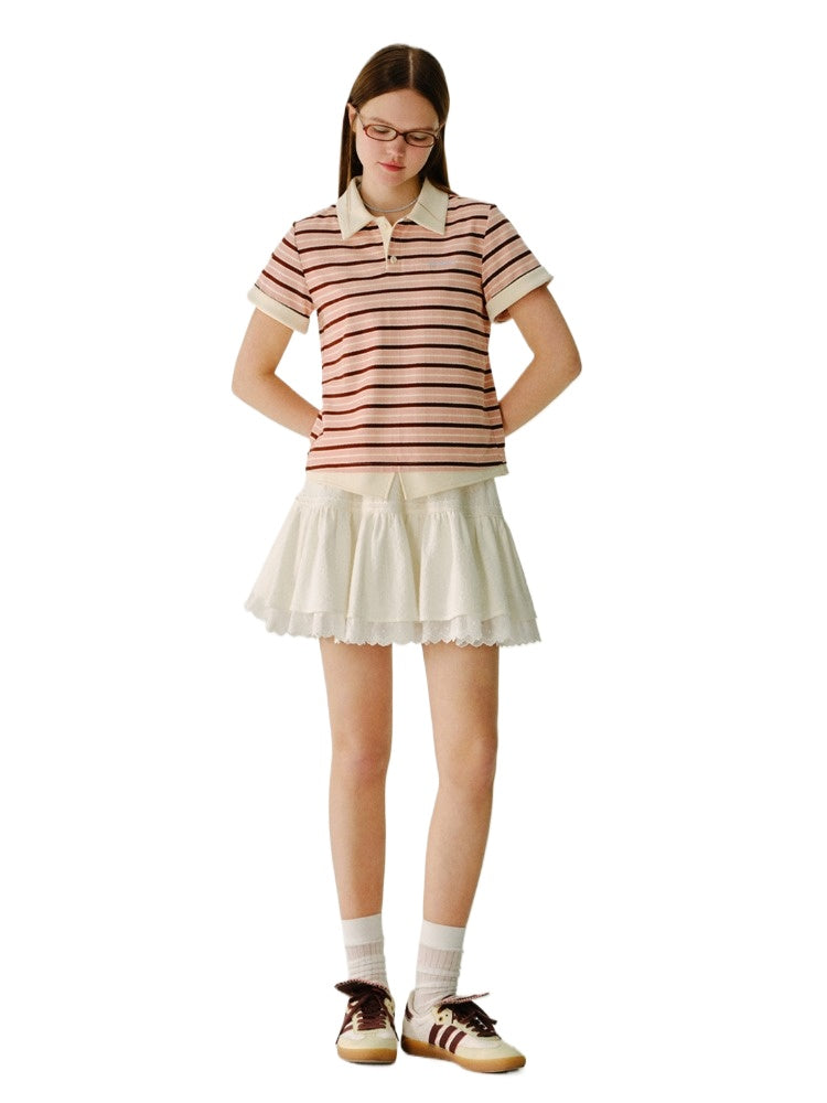 Yellow &amp; White Striped Faux-Layer Polo Shirt