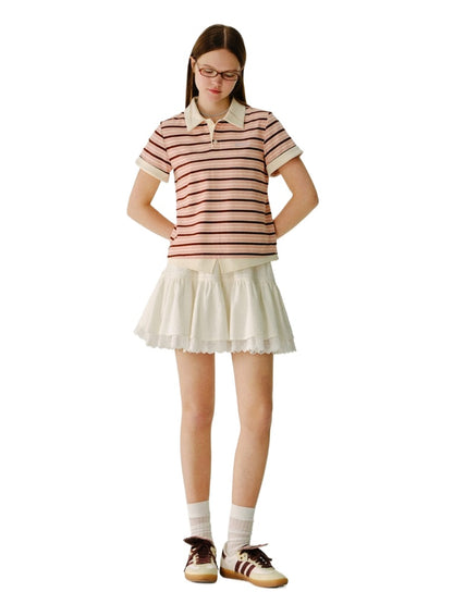 Yellow &amp; White Striped Faux-Layer Polo Shirt
