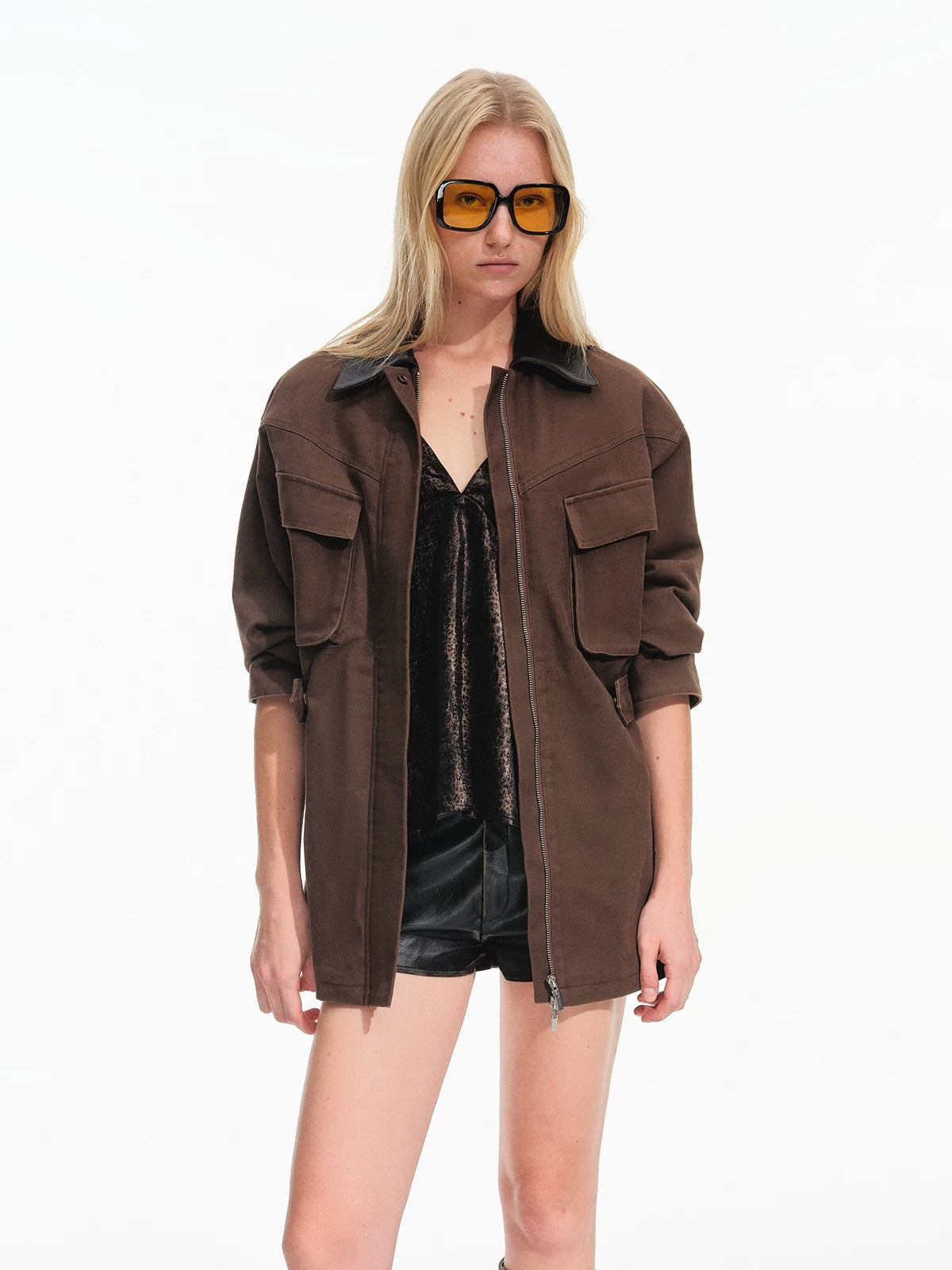 Vintage Contrast Collar Utility Jacket