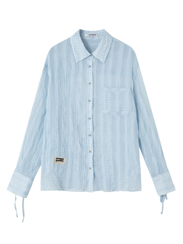Blue Relaxed Fit Pleated Sheer Shirt