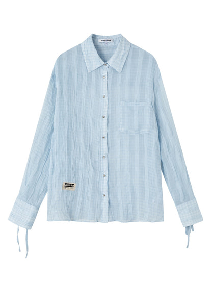 Blue Relaxed Fit Pleated Sheer Shirt
