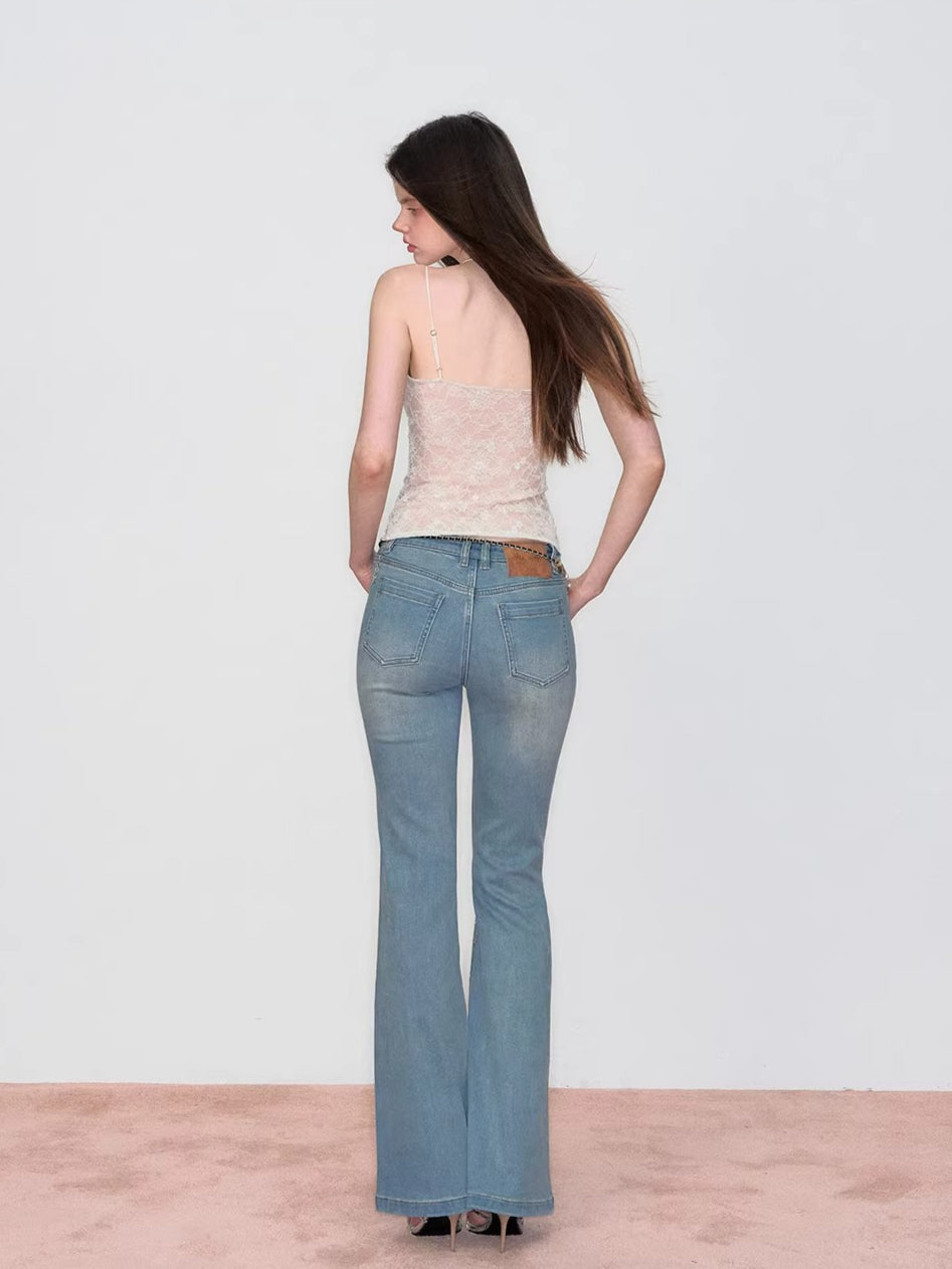 Embroidered Rhinestones Flared Jeans