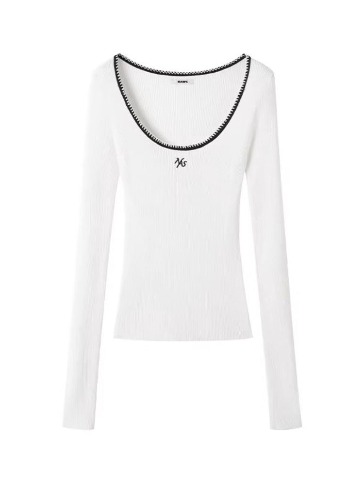 Contrast Scoop-Neck Knit Top