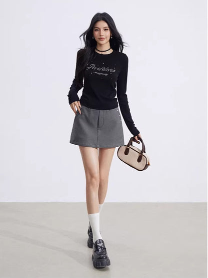 Black &amp; Beige Rhinestone Knit Top