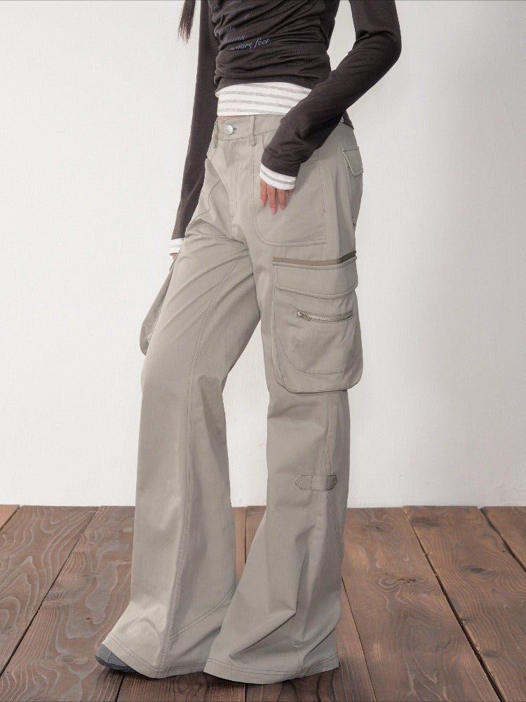 Gray Utility Wide-Leg Pants