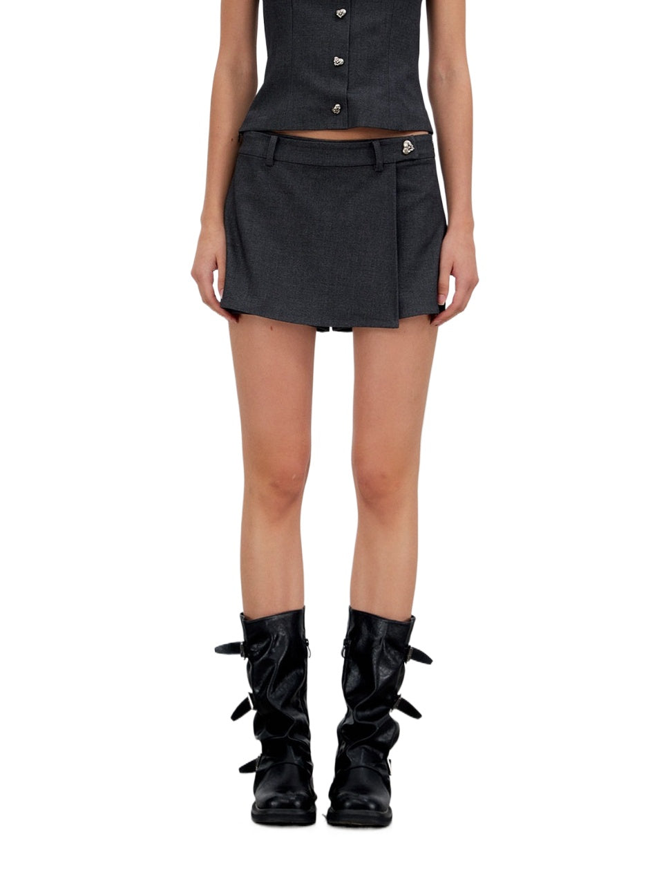 Asymmetric Mock-Layer Heart-Button Skirt